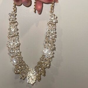 WANTABLE HAPPY HOLIDAYS BIB NECKLACE MATDALEE GOLD TONE CZ STONES JEWELRY